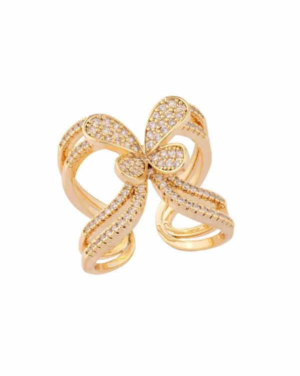 Anel Fairy com Detalhe Borboleta Cravejada Banhado em Ouro 18K (2)