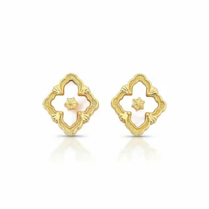 Brinco LV Trevo Madrepérola Vintage Banhado em Ouro 18K