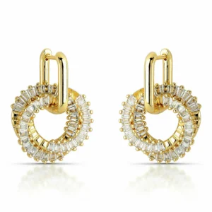 Brinco Argola Shine Circle Banhado em Ouro 18K com Cravação em Zircônia Baguete