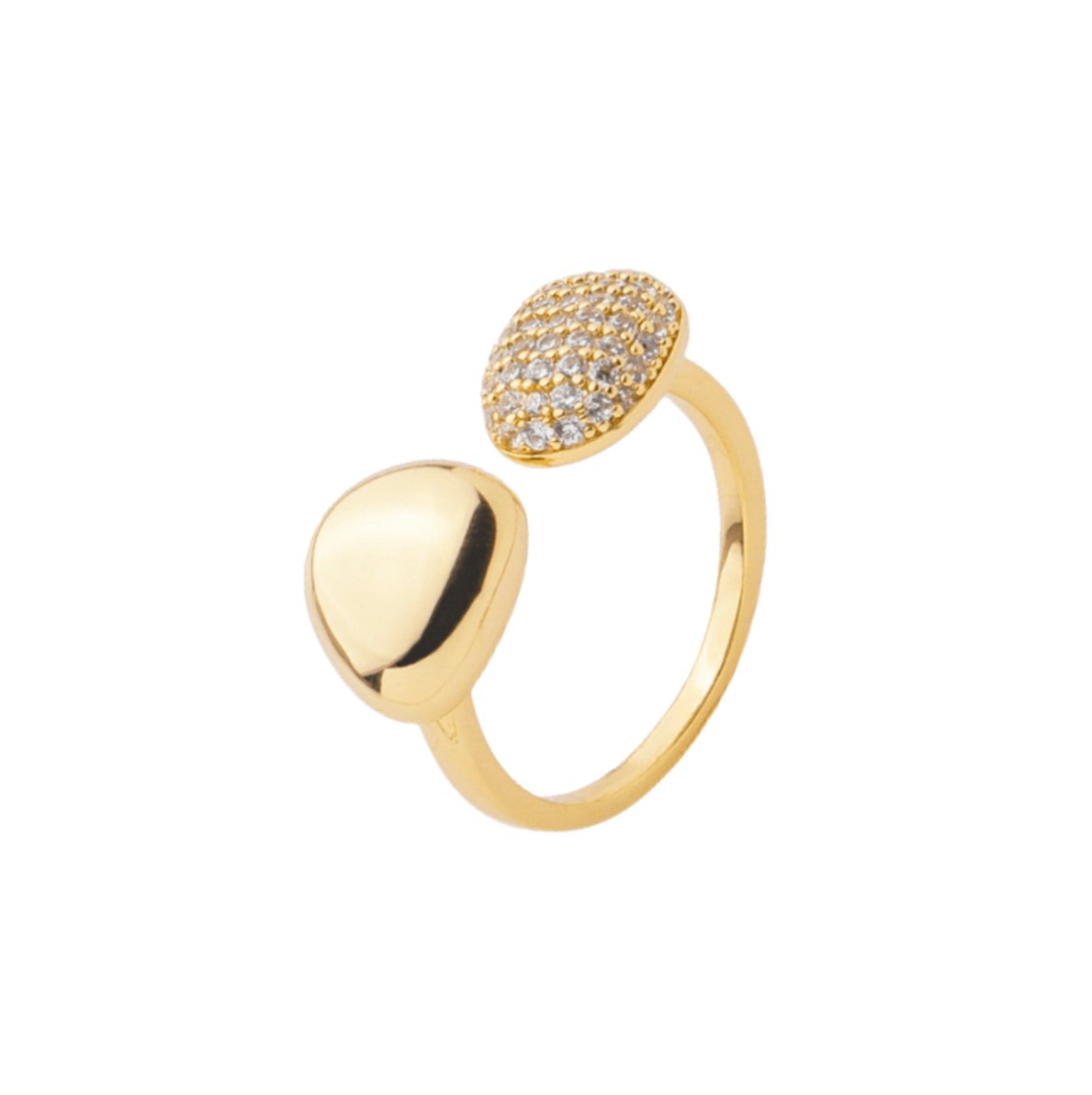 Anel Ajustável Duo Cravejado Com Detalhe em Dois Volumes Banhado em Ouro 18k