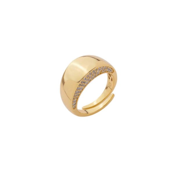 Anel Ajustável Banhada a Ouro 18k com Detalhe em Formato Grométrico Cravejado em Microzircônias