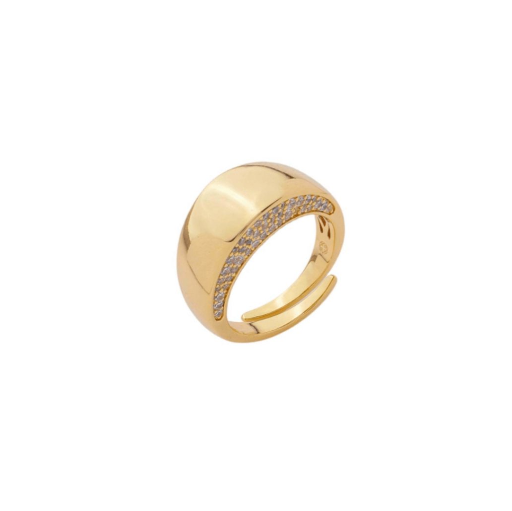 Anel Ajustável Banhada a Ouro 18k com Detalhe em Formato Grométrico Cravejado em Microzircônias