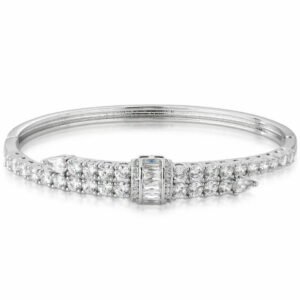 Bracelete Luxo Riviera Elo em Baguetes Cravejado com Zircônias Banhado em Ródio Branco