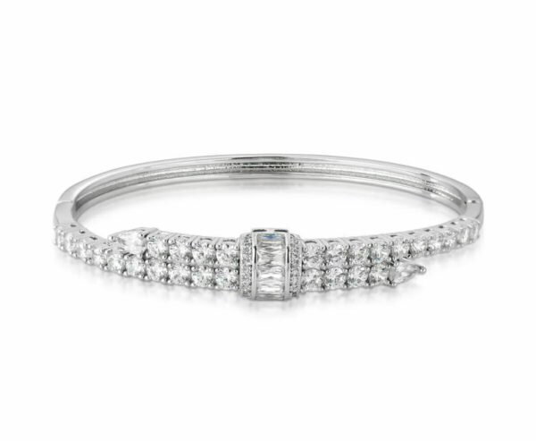 Bracelete Luxo Riviera Elo em Baguetes Cravejado com Zircônias Banhado em Ródio Branco