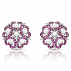 Brinco Luxo Mandala Cravejada Mini Pérolas Banhado em Ródio Branco
