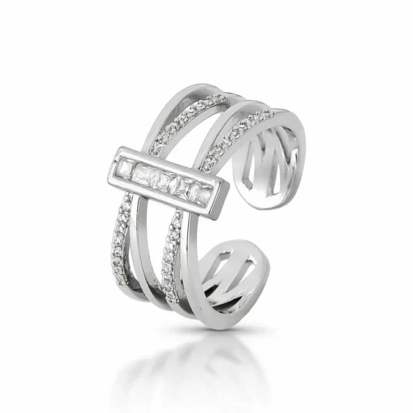 Anel Twins Retângulo Baguete Cravejado Banhado em Ouro 18K