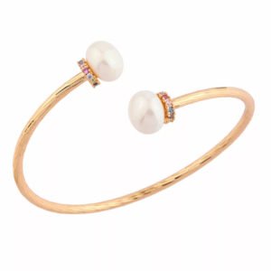 Bracelete Dual Pearl Liso Aberto Banhado em Ouro 18K