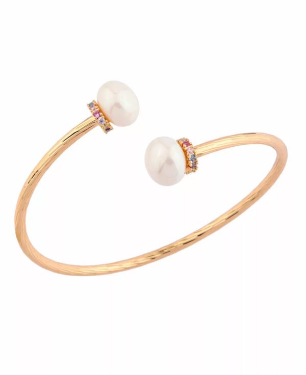 Bracelete Dual Pearl Liso Aberto Banhado em Ouro 18K