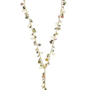 Colar Gravata Tourmaline Blend - Dourado Colorido Perola Branca