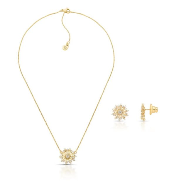 Conjunto Liso Girassol Zirconia - Dourado Zirconia Incolor