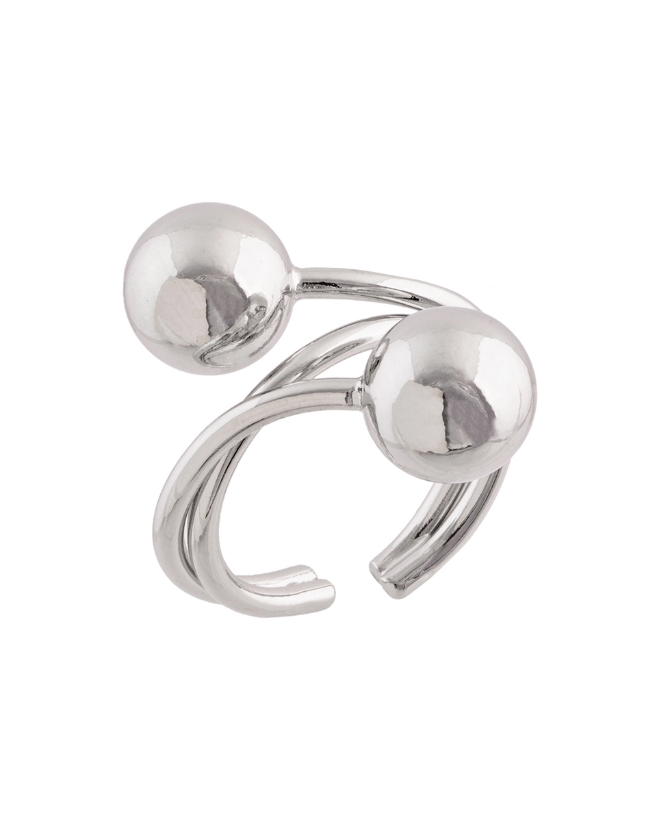 Anel Esfera Dupla Banhado em Ródio Branco