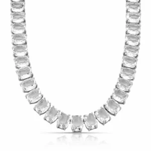 Colar Luxo Pedraria Cristal Banhado em Ródio Branco - 40cm + 7extensor