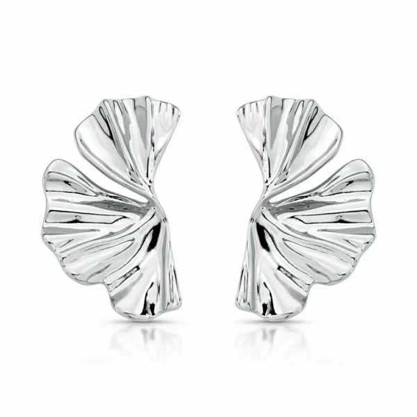 Brinco Orgânico Wing Banhado em Ródio Branco Pino em Prata 925