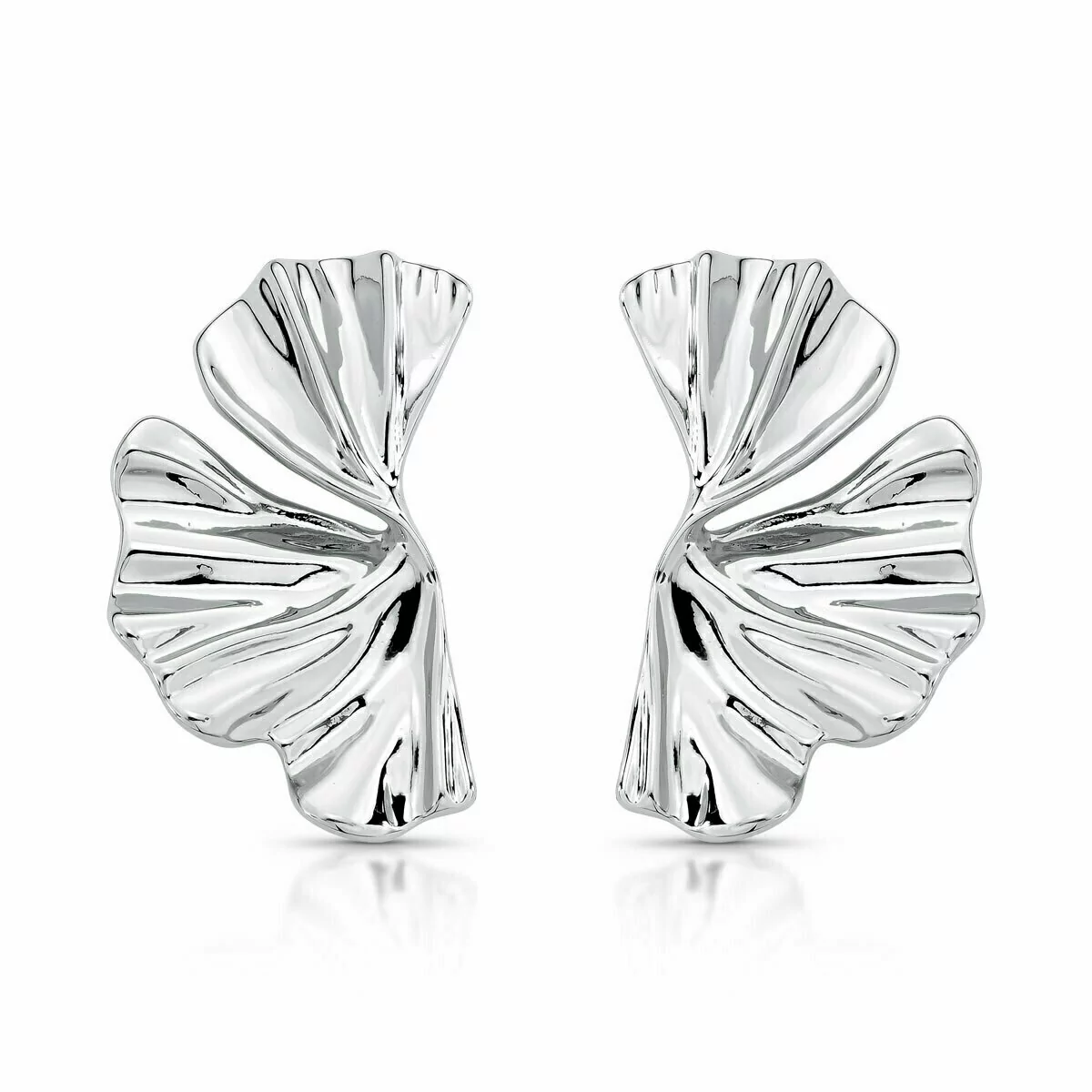 Brinco Orgânico Wing Banhado em Ródio Branco Pino em Prata 925