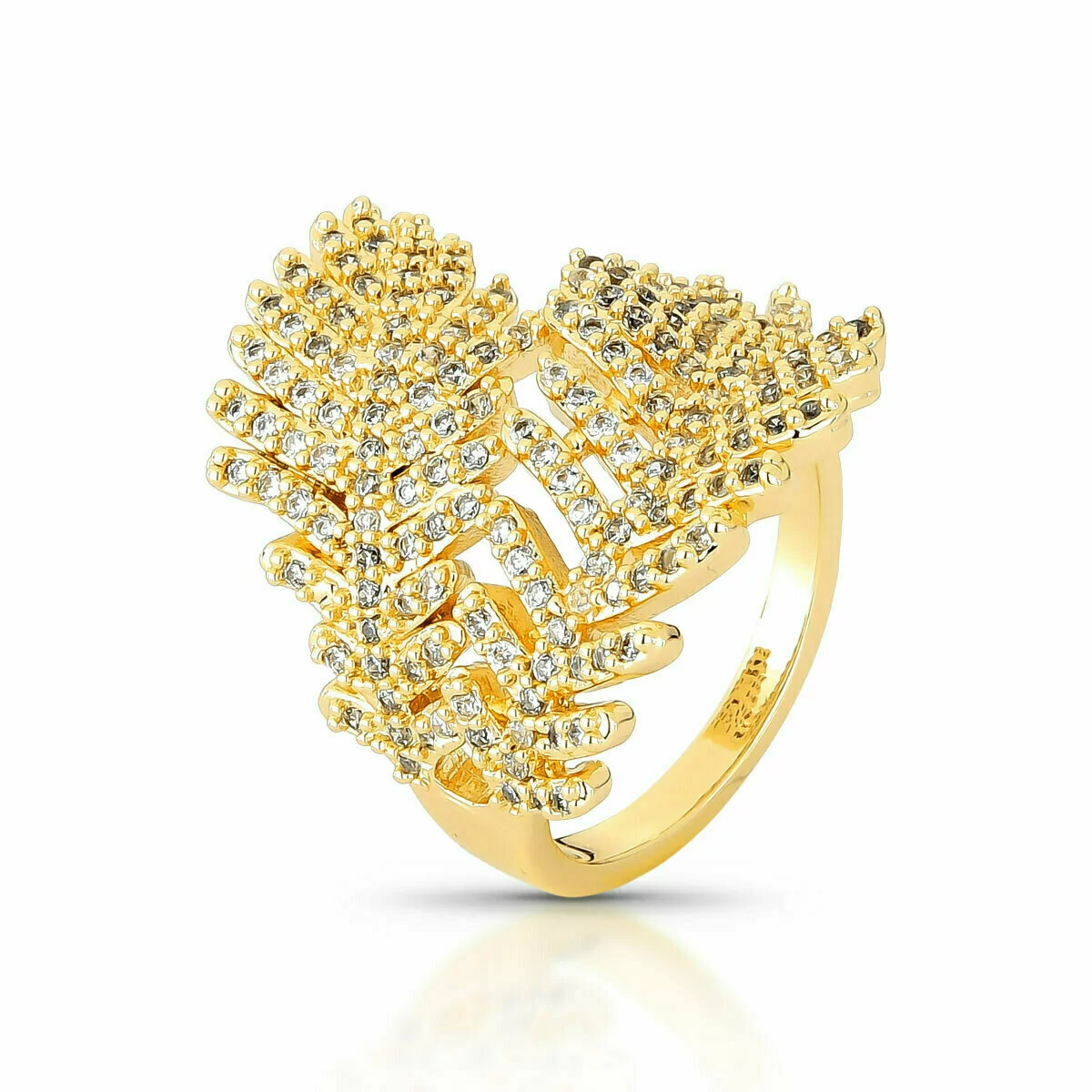 Anel Folhas Cravejado com Zircônias Banhado em Ouro 18K