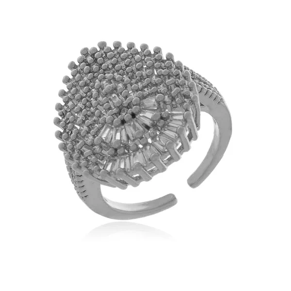 Anel Gota Cravejada em Zircônias Cristal Banhado em Ródio Branco