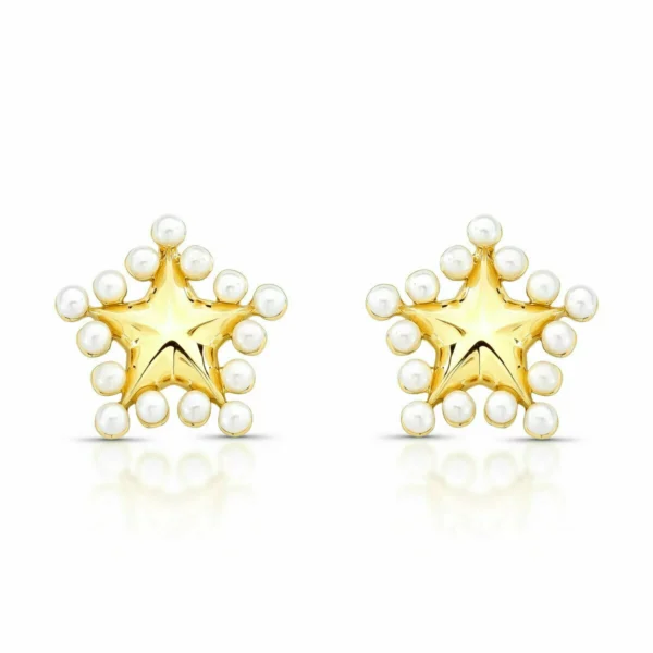 Brinco Estrela com Pérola Shell Banhado em Ouro 18K Pino em Prata 925