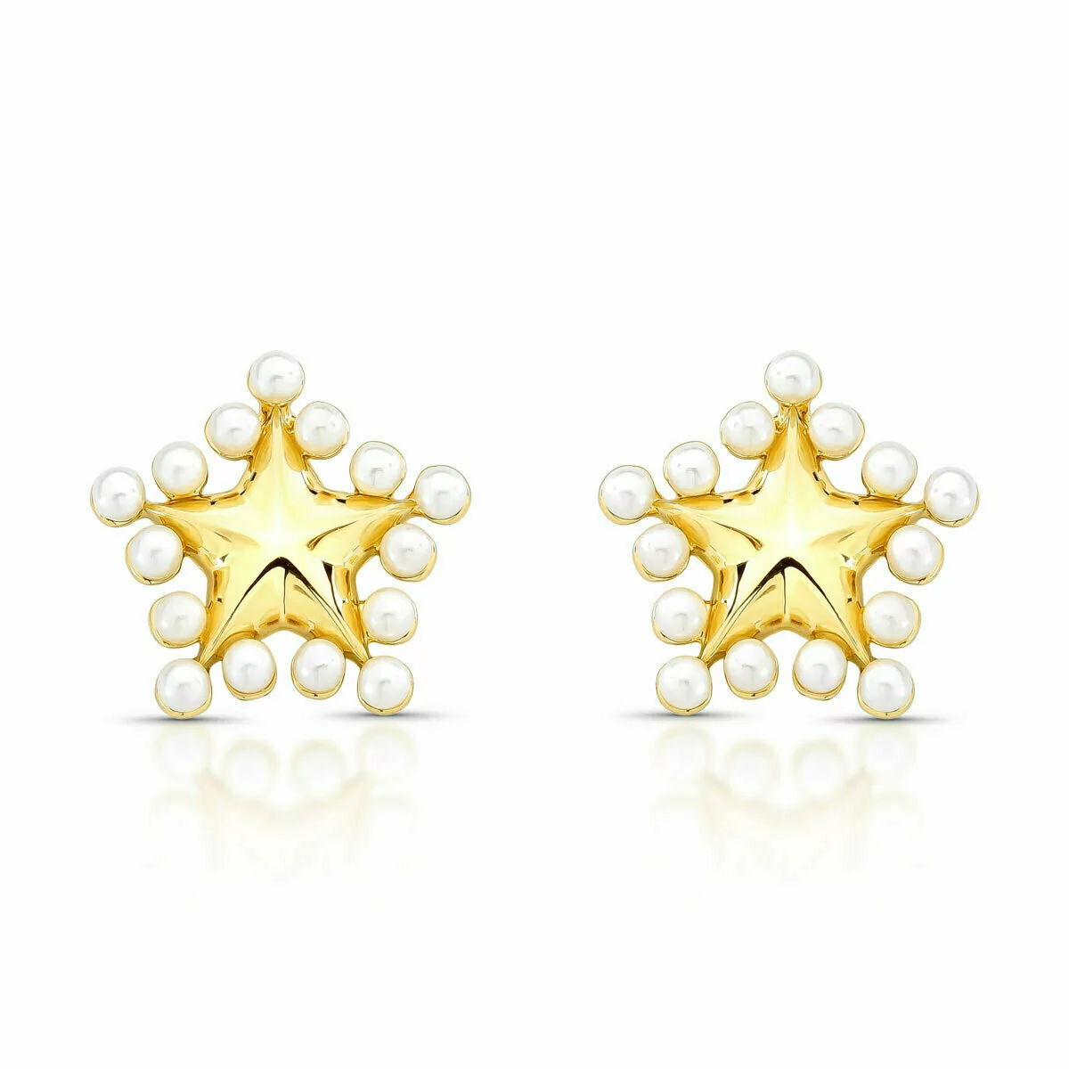 Brinco Estrela com Pérola Shell Banhado em Ouro 18K Pino em Prata 925