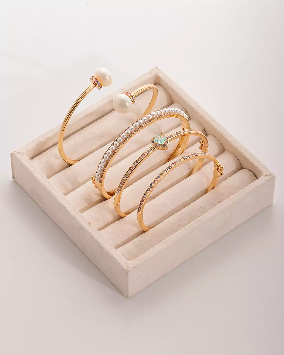 Bracelete Dual Pearl Liso Aberto Banhado em Ouro 18K_cartpanda_181071536