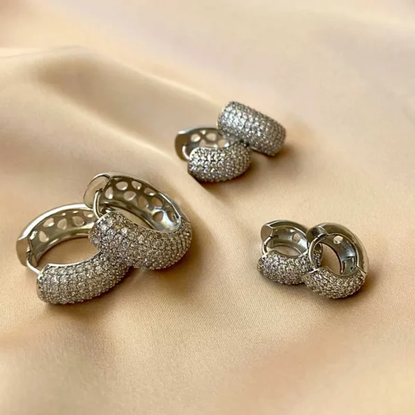 Trio Brinco Argola Microcravejada Banhado a Ródio Branco