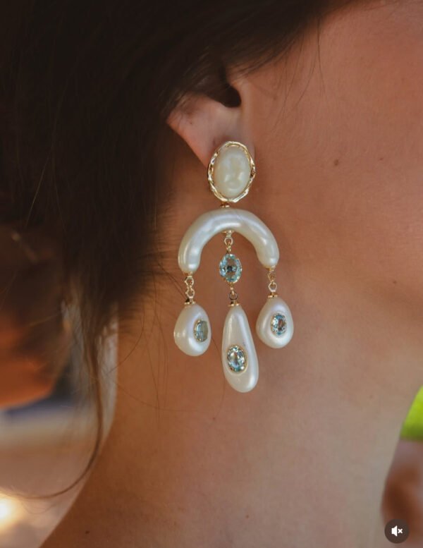 Brinco maxi trio perolado turquesa